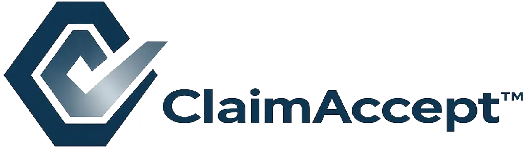 ClaimAccept™ logo featuring a geometric CA monogram with integrated checkmark, symbolizing trusted, certified auto appraisals